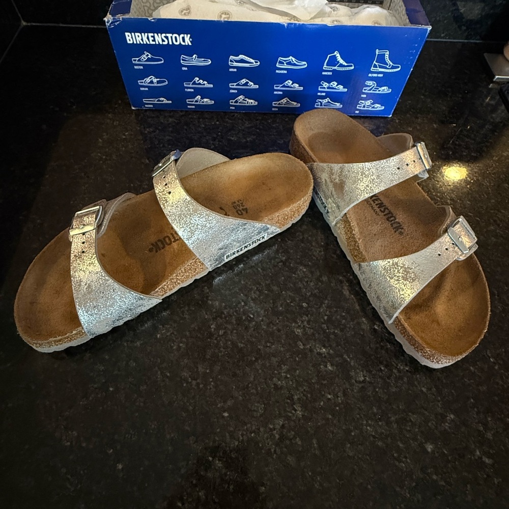 Birkenstock Women’s Shimmering Silver Sandals